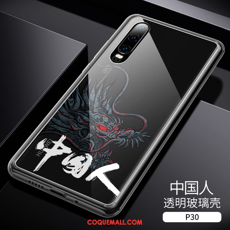 Étui Huawei P30 Transparent Tout Compris Style Chinois, Coque Huawei P30 Téléphone Portable Verre