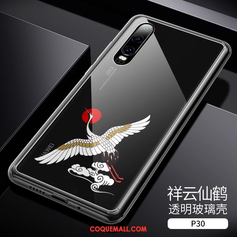 Étui Huawei P30 Transparent Tout Compris Style Chinois, Coque Huawei P30 Téléphone Portable Verre