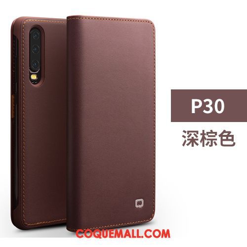 Étui Huawei P30 Téléphone Portable Cuir Véritable Business, Coque Huawei P30 Classic Simple Braun