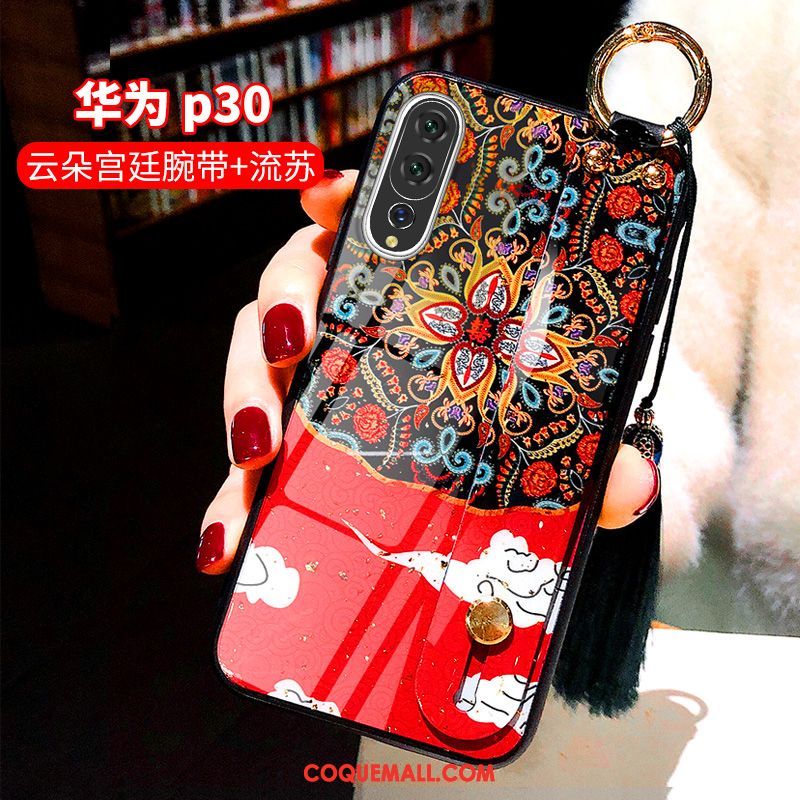 Étui Huawei P30 Téléphone Portable Net Rouge Style Chinois, Coque Huawei P30 Nouveau Personnalité