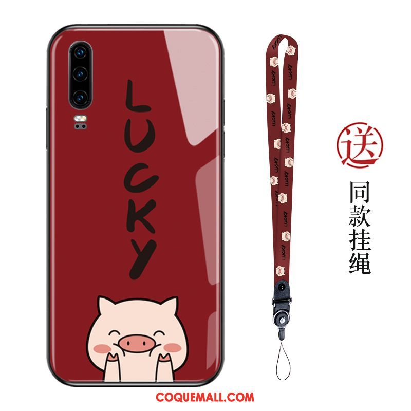 Étui Huawei P30 Téléphone Portable Ornements Suspendus Rouge, Coque Huawei P30 Charmant Miroir