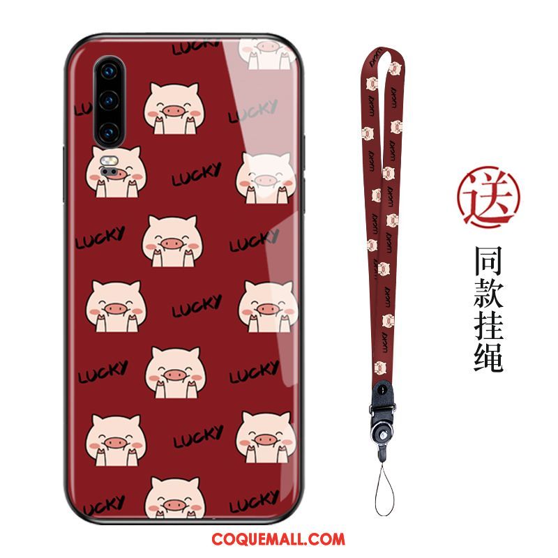 Étui Huawei P30 Téléphone Portable Ornements Suspendus Rouge, Coque Huawei P30 Charmant Miroir