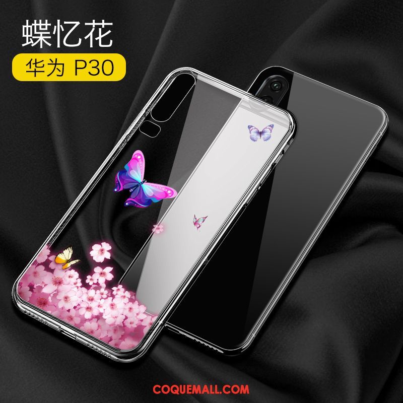 Étui Huawei P30 Téléphone Portable Transparent Noir, Coque Huawei P30 Marque De Tendance Net Rouge