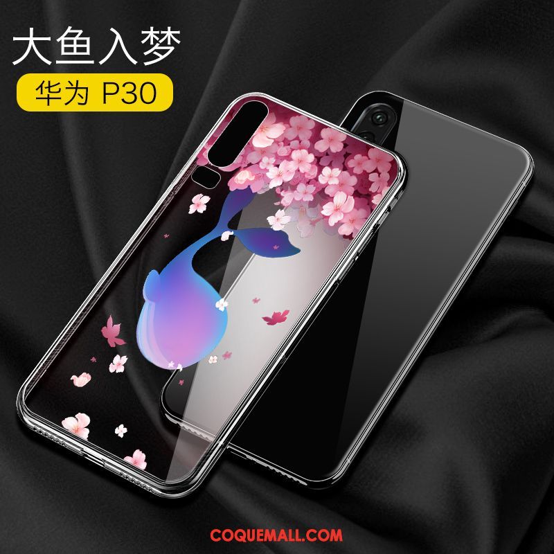 Étui Huawei P30 Téléphone Portable Transparent Noir, Coque Huawei P30 Marque De Tendance Net Rouge
