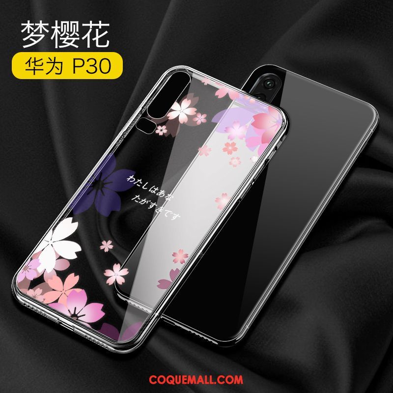 Étui Huawei P30 Téléphone Portable Transparent Noir, Coque Huawei P30 Marque De Tendance Net Rouge