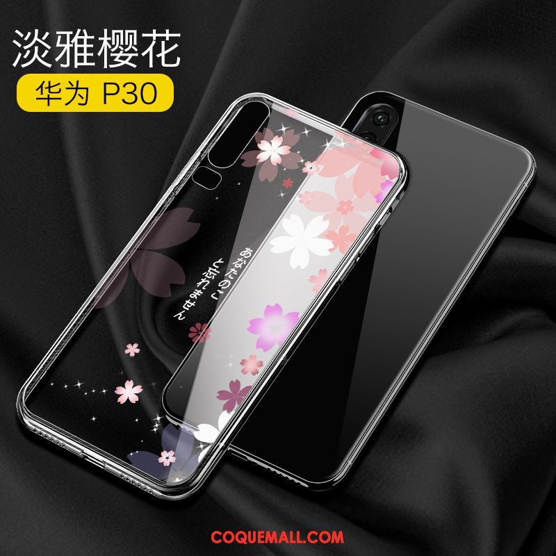 Étui Huawei P30 Téléphone Portable Transparent Noir, Coque Huawei P30 Marque De Tendance Net Rouge