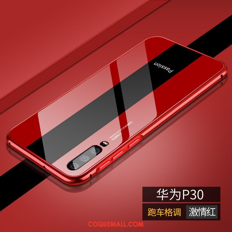 Étui Huawei P30 Verre Incassable Téléphone Portable, Coque Huawei P30 Net Rouge Protection