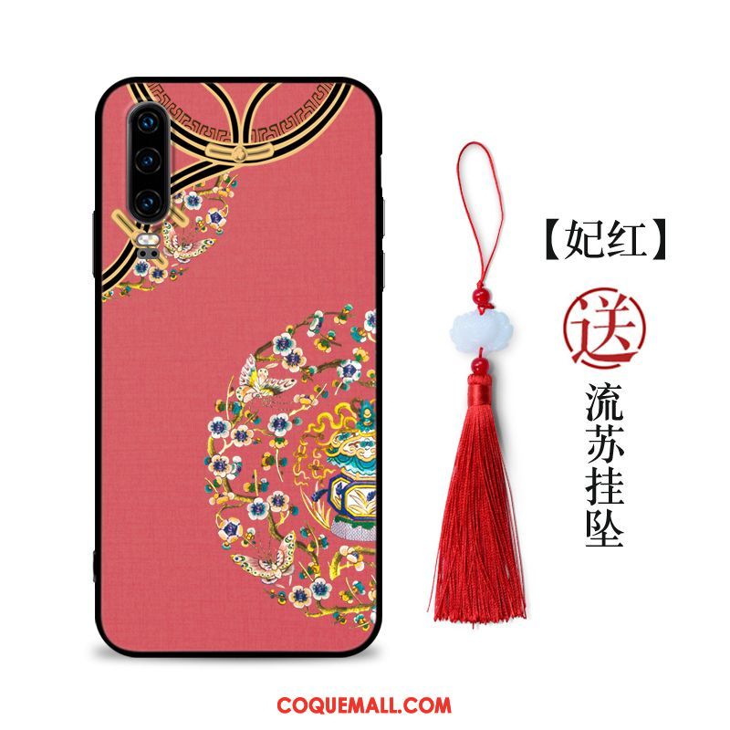 Étui Huawei P30 Vintage Vent Protection, Coque Huawei P30 Rouge Tout Compris