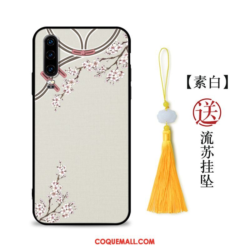 Étui Huawei P30 Vintage Vent Protection, Coque Huawei P30 Rouge Tout Compris