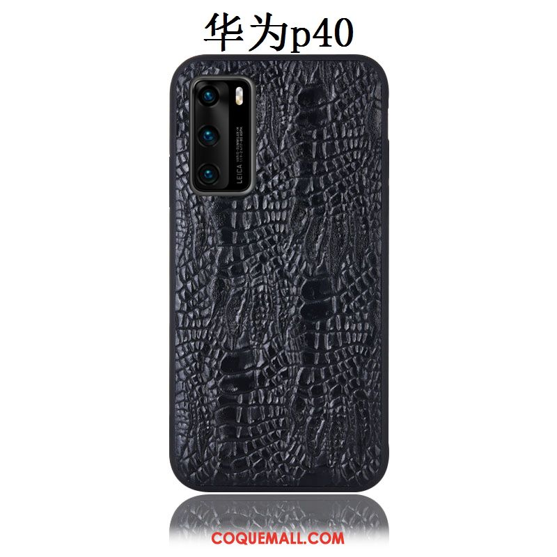 Étui Huawei P40 Crocodile Protection Téléphone Portable, Coque Huawei P40 Couvercle Arrière Cuir Véritable Braun