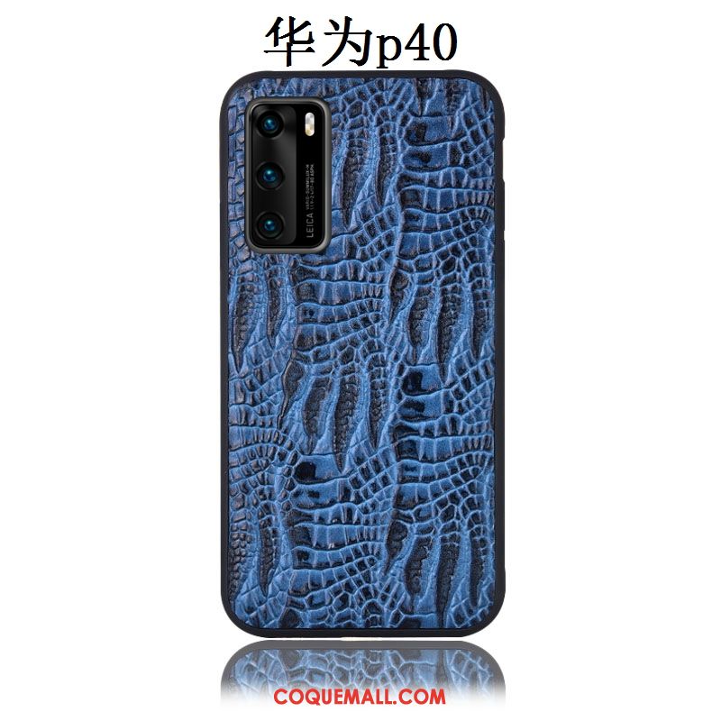 Étui Huawei P40 Crocodile Protection Téléphone Portable, Coque Huawei P40 Couvercle Arrière Cuir Véritable Braun
