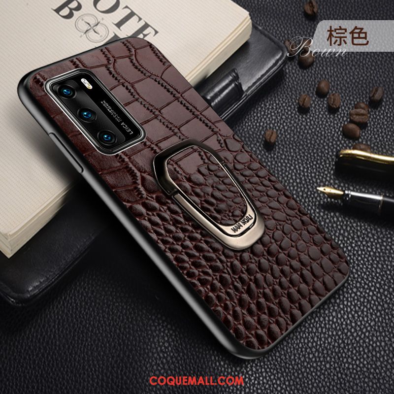 Étui Huawei P40 Créatif Cuir Véritable Support, Coque Huawei P40 Téléphone Portable Marque De Tendance