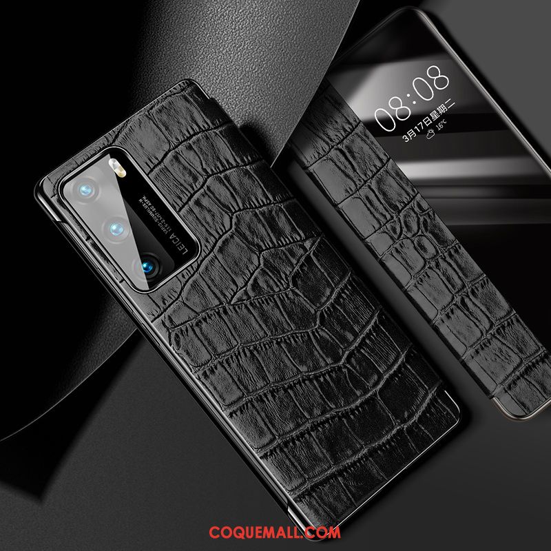 Étui Huawei P40 Cuir En Cuir Business, Coque Huawei P40 Accessoires Crocodile Modèle