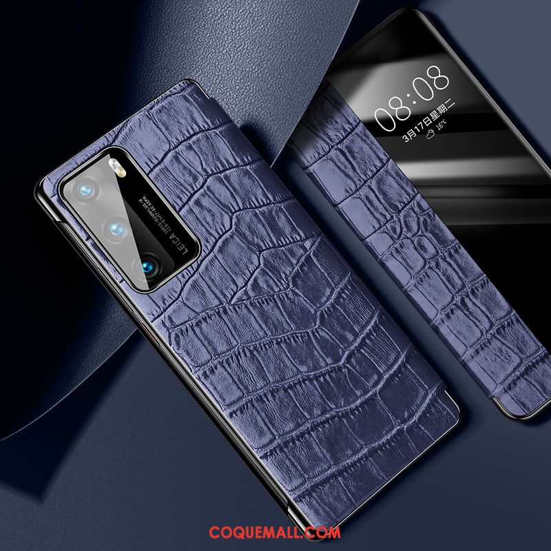 Étui Huawei P40 Cuir En Cuir Business, Coque Huawei P40 Accessoires Crocodile Modèle