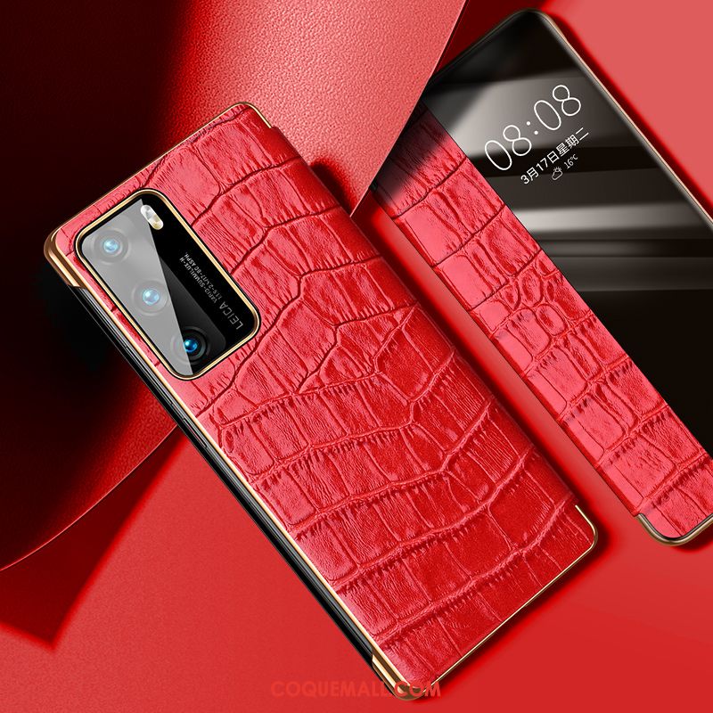 Étui Huawei P40 Cuir En Cuir Business, Coque Huawei P40 Accessoires Crocodile Modèle