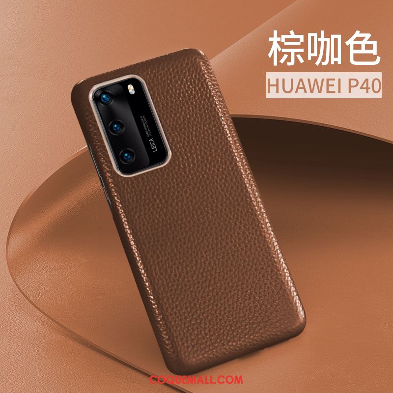 Étui Huawei P40 Incassable Cuir Haut Très Mince, Coque Huawei P40 Créatif Téléphone Portable Braun