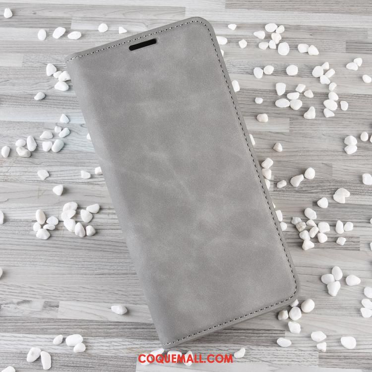 Étui Huawei P40 Lite Business Gris En Cuir, Coque Huawei P40 Lite Portefeuille Clamshell