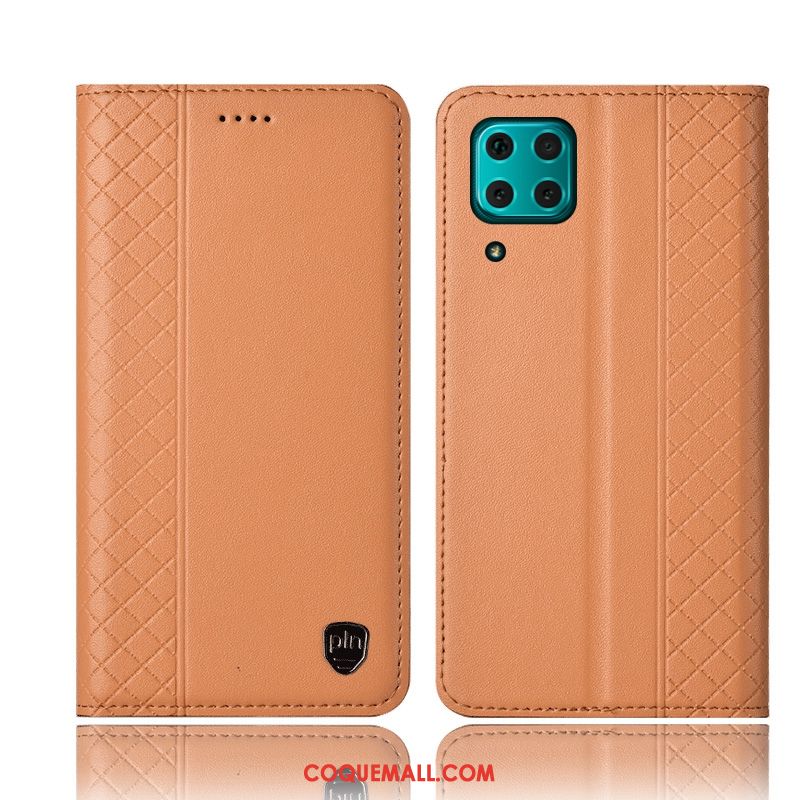 Étui Huawei P40 Lite Jaune Protection Incassable, Coque Huawei P40 Lite Cuir Véritable Téléphone Portable