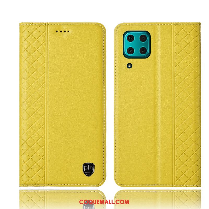 Étui Huawei P40 Lite Jaune Protection Incassable, Coque Huawei P40 Lite Cuir Véritable Téléphone Portable