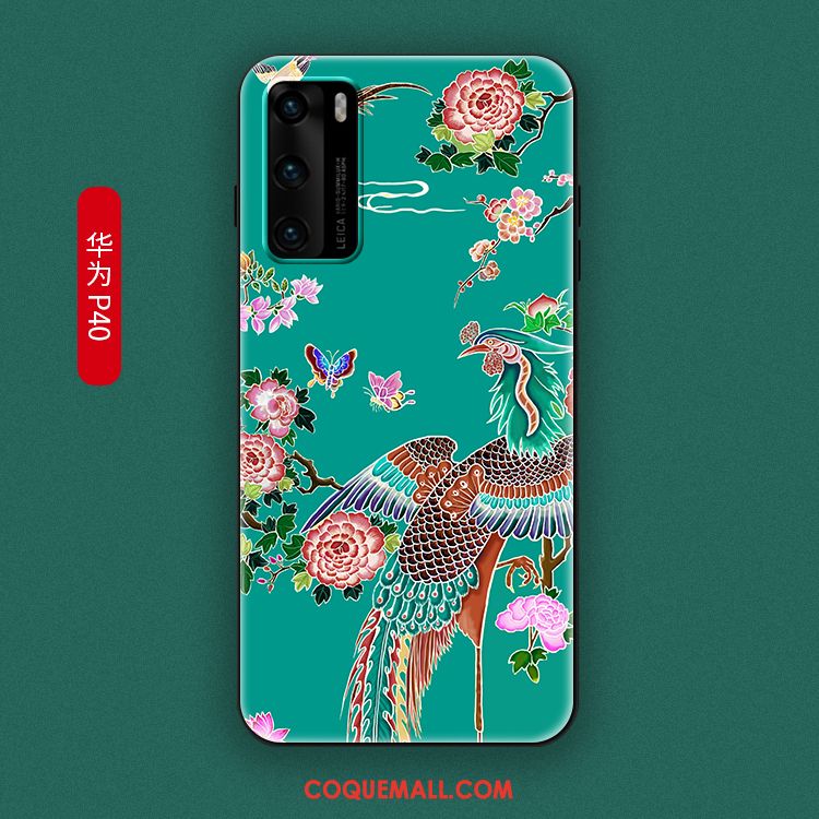 Étui Huawei P40 Net Rouge Fluide Doux Protection, Coque Huawei P40 Téléphone Portable Style Chinois