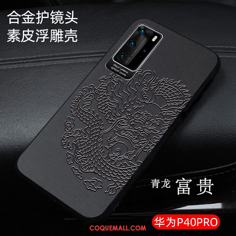 Étui Huawei P40 Pro Cuir Style Chinois Téléphone Portable, Coque Huawei P40 Pro Très Mince Noir