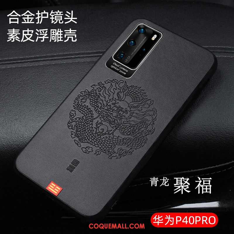 Étui Huawei P40 Pro Cuir Style Chinois Téléphone Portable, Coque Huawei P40 Pro Très Mince Noir