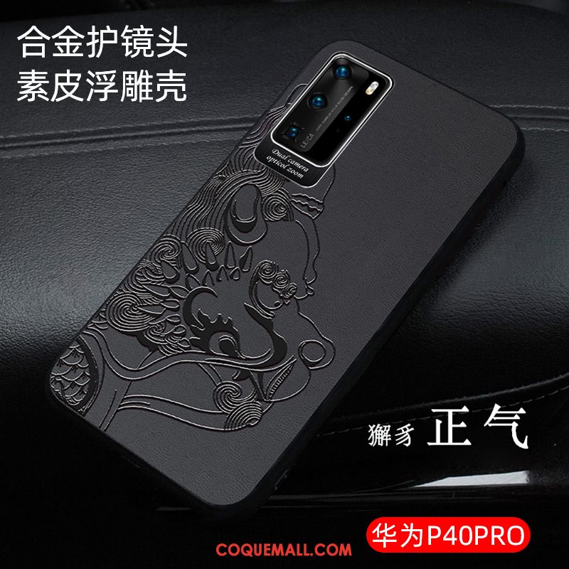 Étui Huawei P40 Pro Cuir Style Chinois Téléphone Portable, Coque Huawei P40 Pro Très Mince Noir