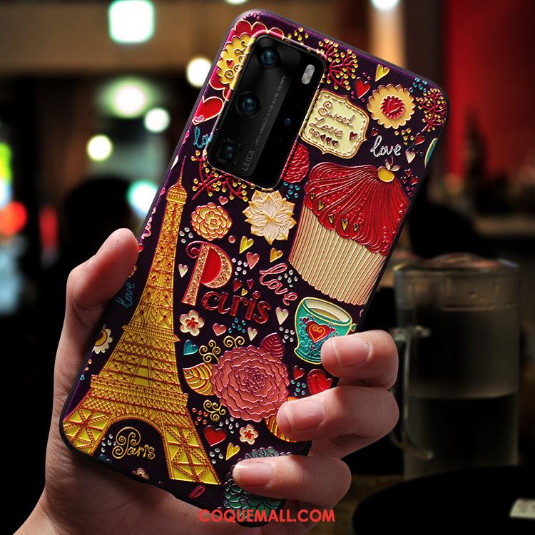 Étui Huawei P40 Pro Délavé En Daim Multicolore Vintage, Coque Huawei P40 Pro Dessin Animé Vent