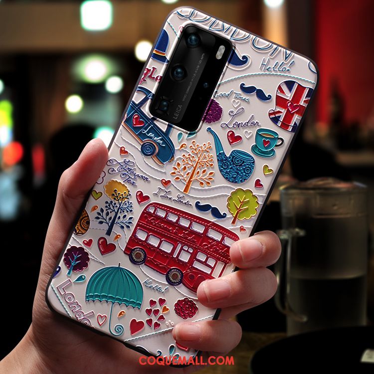 Étui Huawei P40 Pro Délavé En Daim Multicolore Vintage, Coque Huawei P40 Pro Dessin Animé Vent