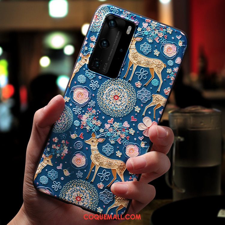 Étui Huawei P40 Pro Délavé En Daim Multicolore Vintage, Coque Huawei P40 Pro Dessin Animé Vent