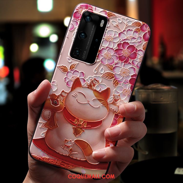 Étui Huawei P40 Pro Délavé En Daim Multicolore Vintage, Coque Huawei P40 Pro Dessin Animé Vent