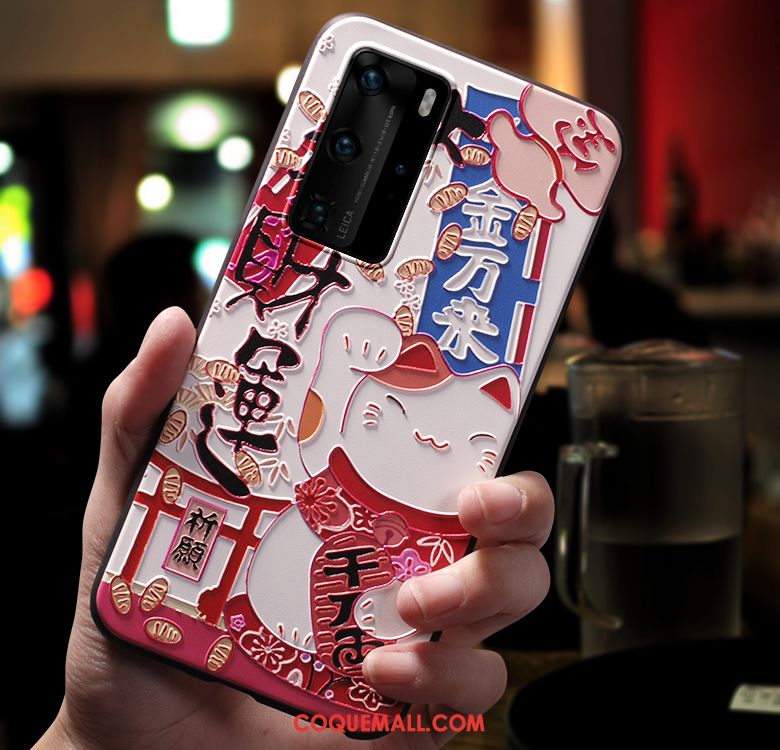 Étui Huawei P40 Pro Délavé En Daim Multicolore Vintage, Coque Huawei P40 Pro Dessin Animé Vent