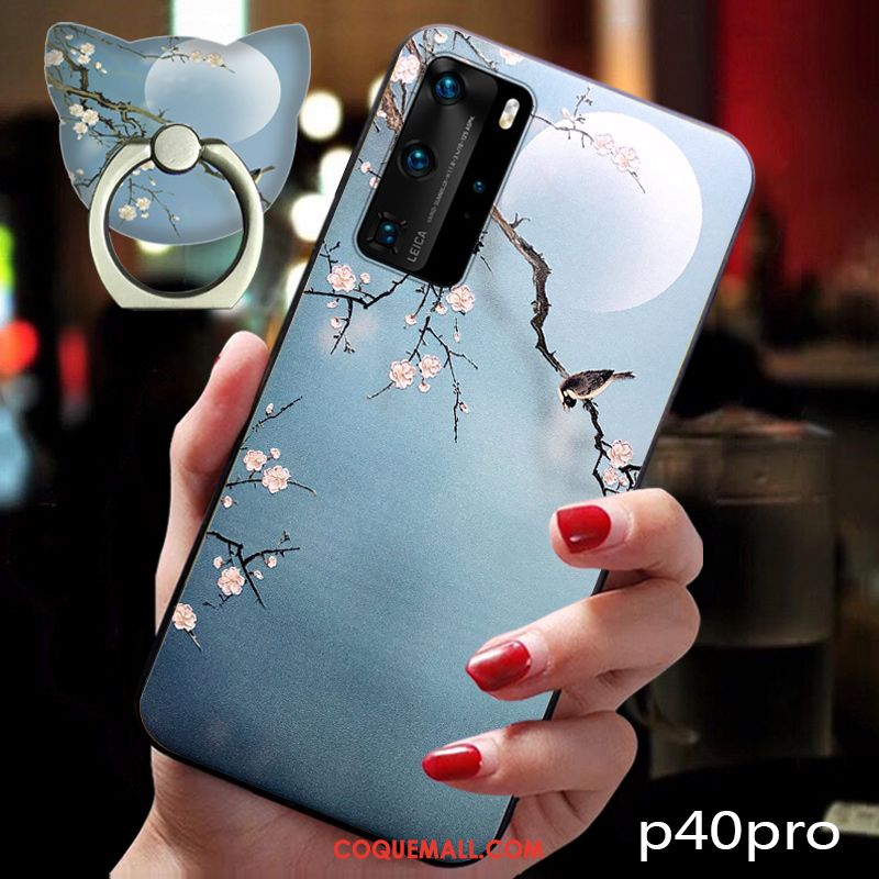 Étui Huawei P40 Pro Rose Vintage Silicone, Coque Huawei P40 Pro Protection Incassable