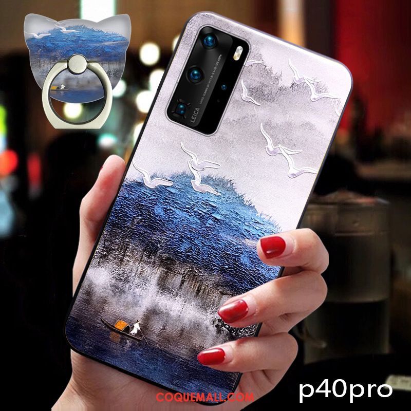 Étui Huawei P40 Pro Rose Vintage Silicone, Coque Huawei P40 Pro Protection Incassable