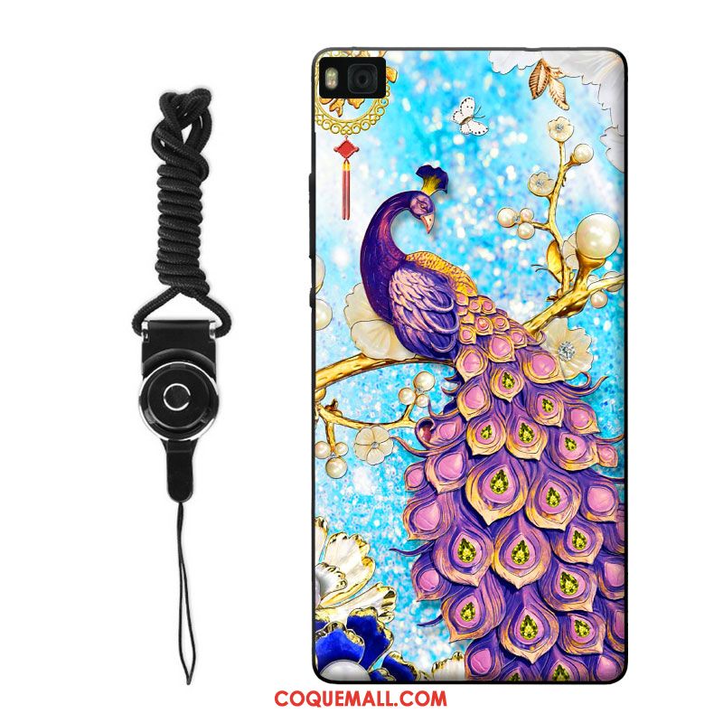 Étui Huawei P8 Lite Bleu Légère Style Chinois, Coque Huawei P8 Lite Téléphone Portable Paon