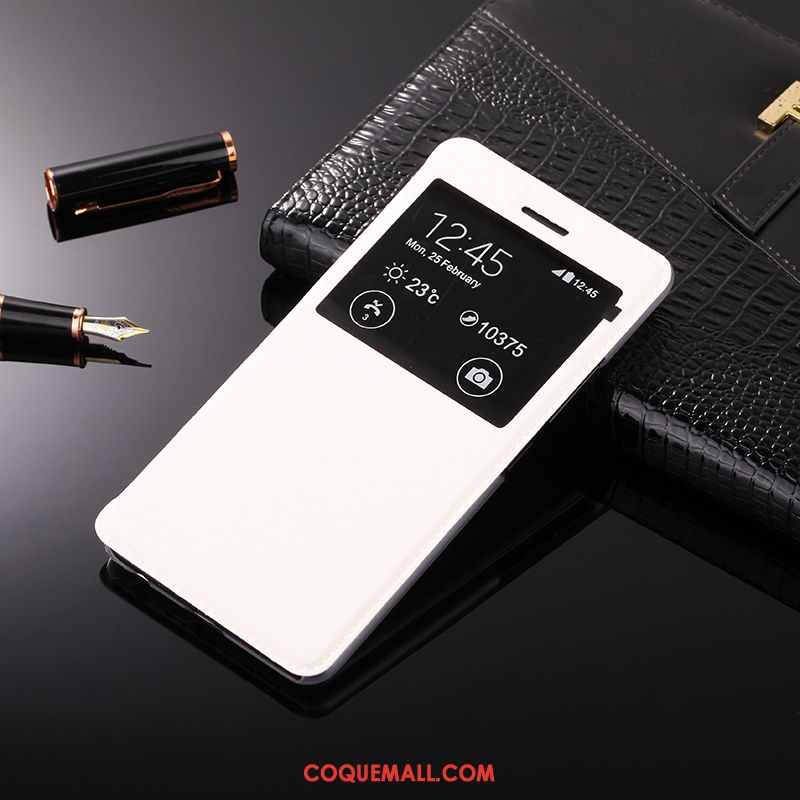 Étui Huawei P8 Lite Protection Téléphone Portable Incassable, Coque Huawei P8 Lite Ouvrir La Fenêtre Étui En Cuir Beige