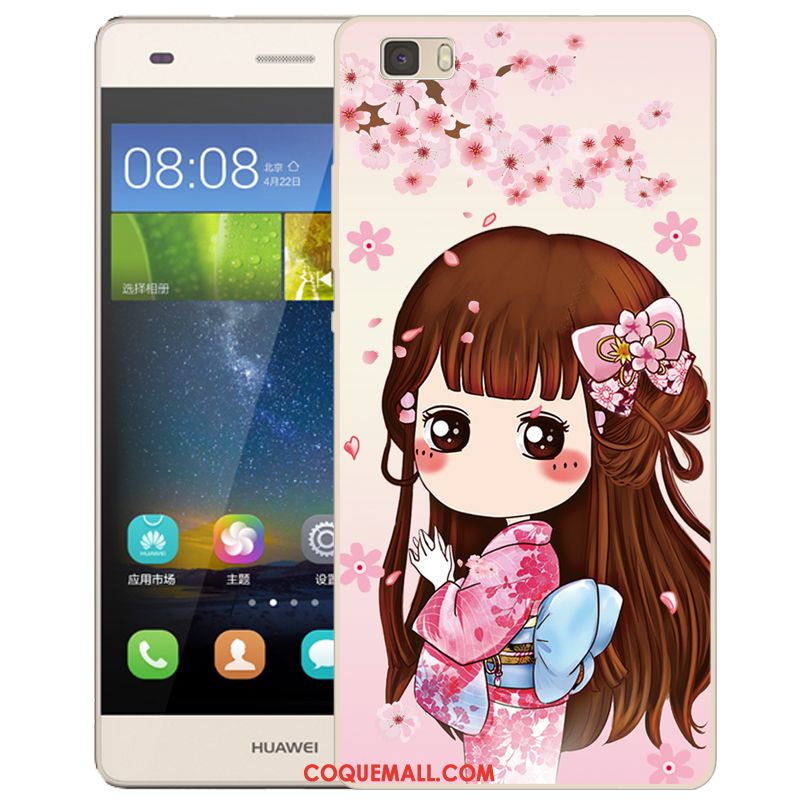 Étui Huawei P8 Lite Rose Protection Silicone, Coque Huawei P8 Lite Incassable Dessin Animé