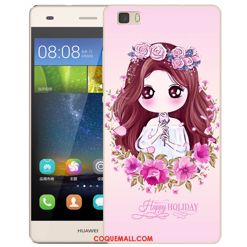 Étui Huawei P8 Lite Rose Protection Silicone, Coque Huawei P8 Lite Incassable Dessin Animé