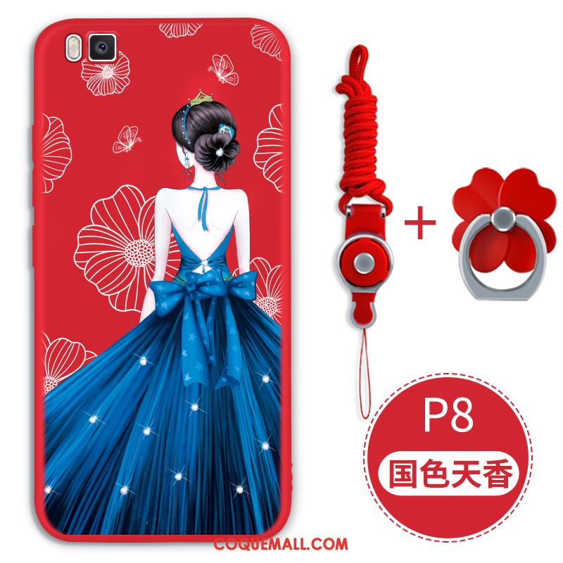 Étui Huawei P8 Silicone Gaufrage Rouge, Coque Huawei P8 Incassable Téléphone Portable