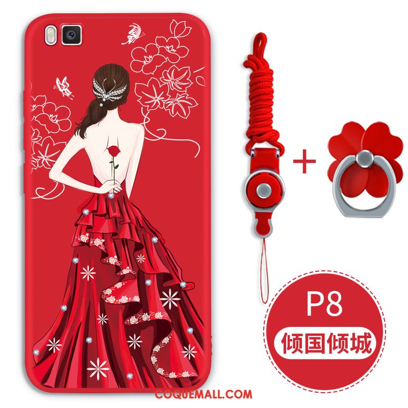 Étui Huawei P8 Silicone Gaufrage Rouge, Coque Huawei P8 Incassable Téléphone Portable