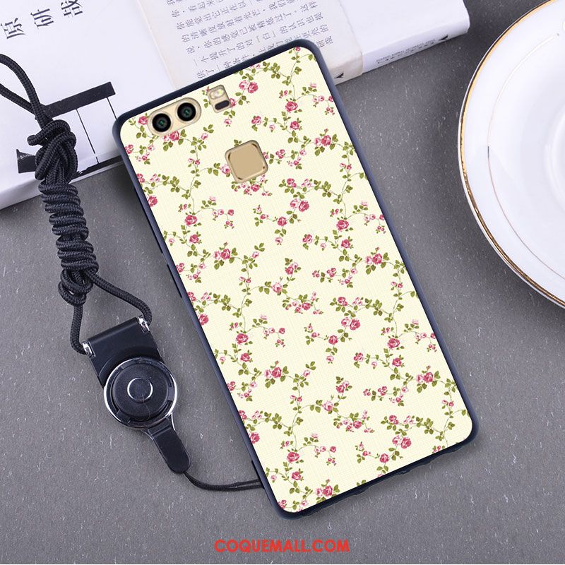 Étui Huawei P9 Incassable Téléphone Portable Fluide Doux, Coque Huawei P9 Gaufrage Jaune