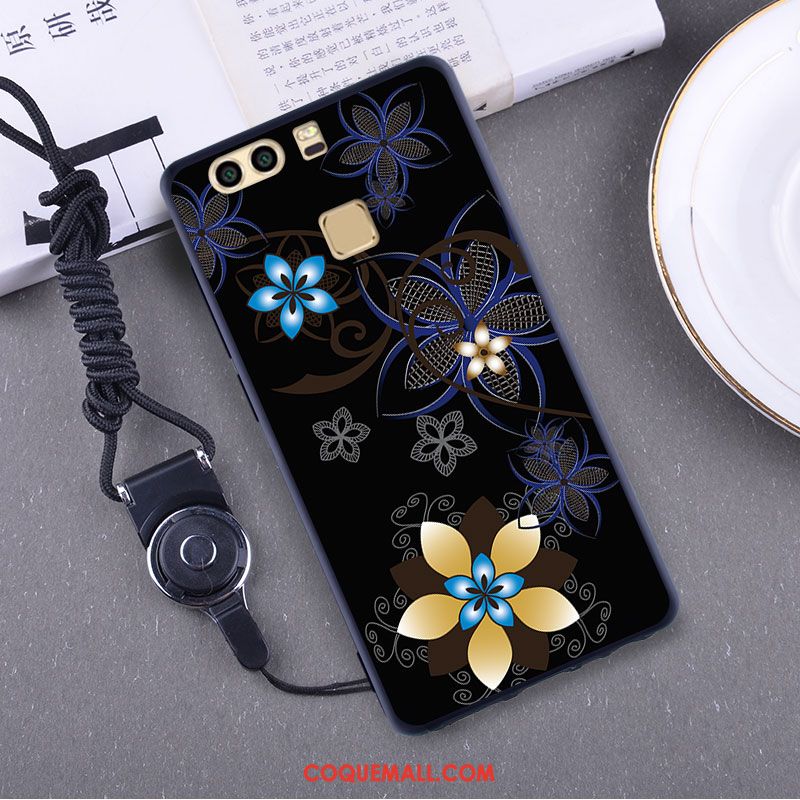 Étui Huawei P9 Incassable Téléphone Portable Fluide Doux, Coque Huawei P9 Gaufrage Jaune