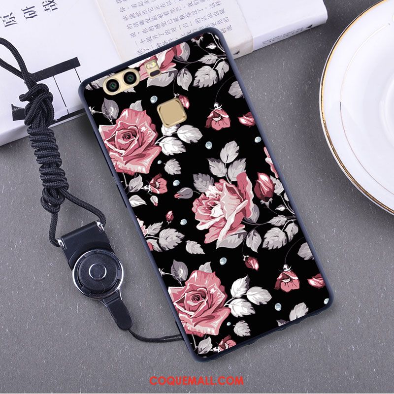 Étui Huawei P9 Incassable Téléphone Portable Fluide Doux, Coque Huawei P9 Gaufrage Jaune