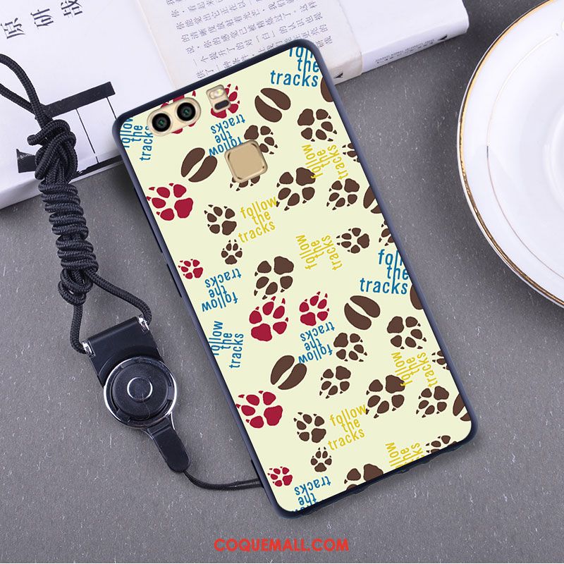 Étui Huawei P9 Incassable Téléphone Portable Fluide Doux, Coque Huawei P9 Gaufrage Jaune