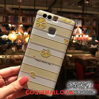 Étui Huawei P9 Jaune Gaufrage Fluide Doux, Coque Huawei P9 Téléphone Portable Silicone