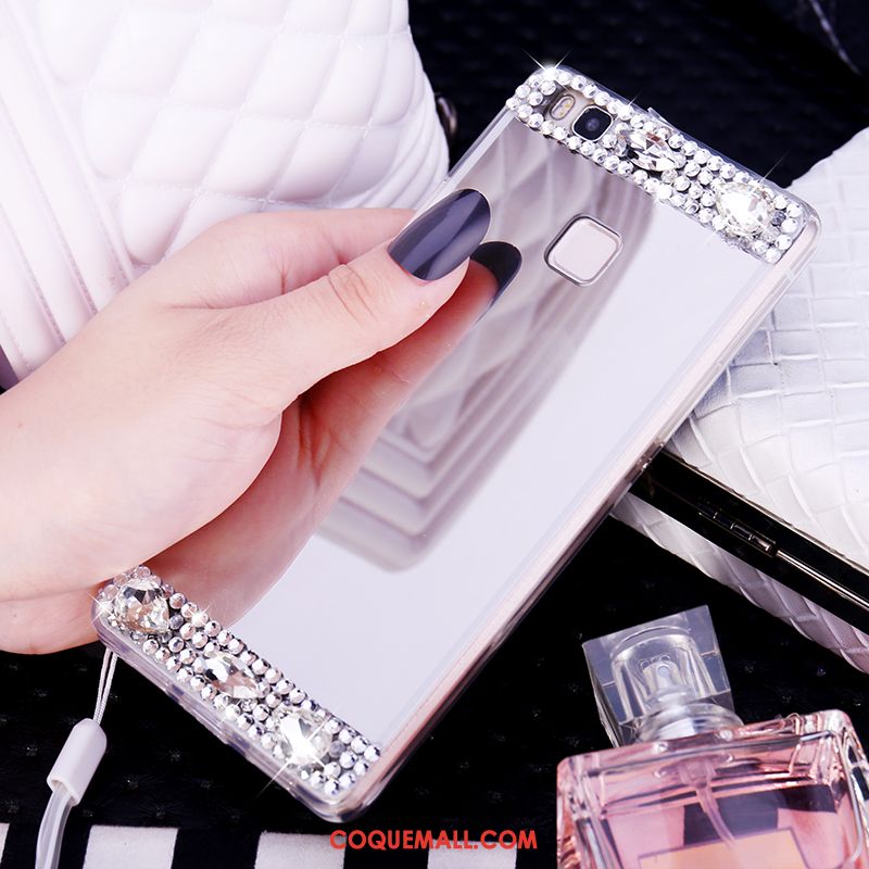 Étui Huawei P9 Lite Strass Miroir Or Rose, Coque Huawei P9 Lite Fluide Doux Téléphone Portable