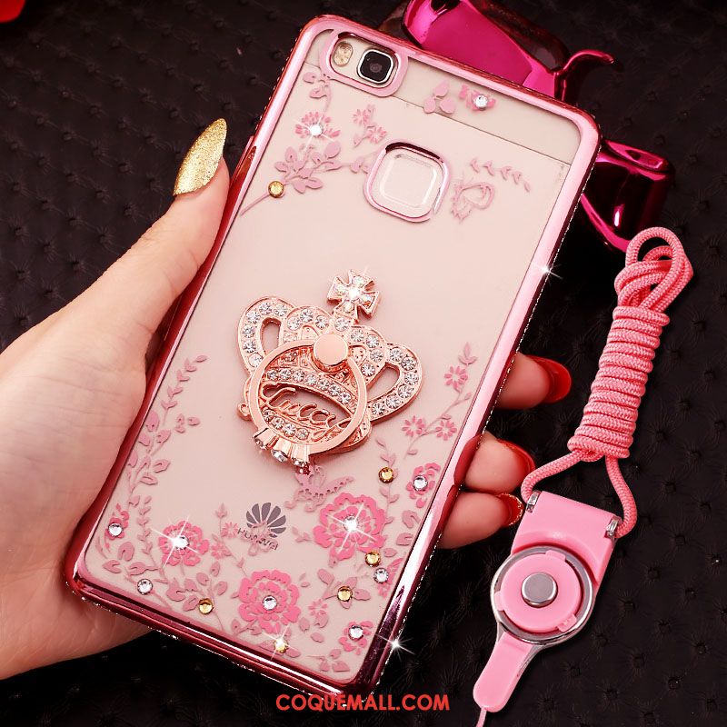 Étui Huawei P9 Lite Strass Protection Téléphone Portable, Coque Huawei P9 Lite Rose Anneau