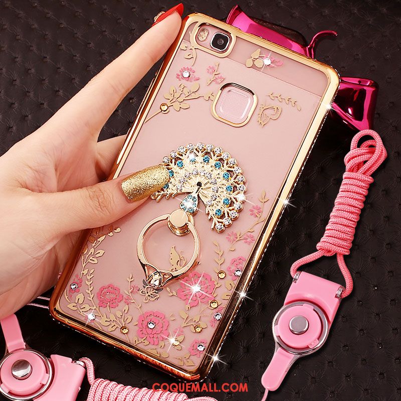 Étui Huawei P9 Lite Strass Protection Téléphone Portable, Coque Huawei P9 Lite Rose Anneau