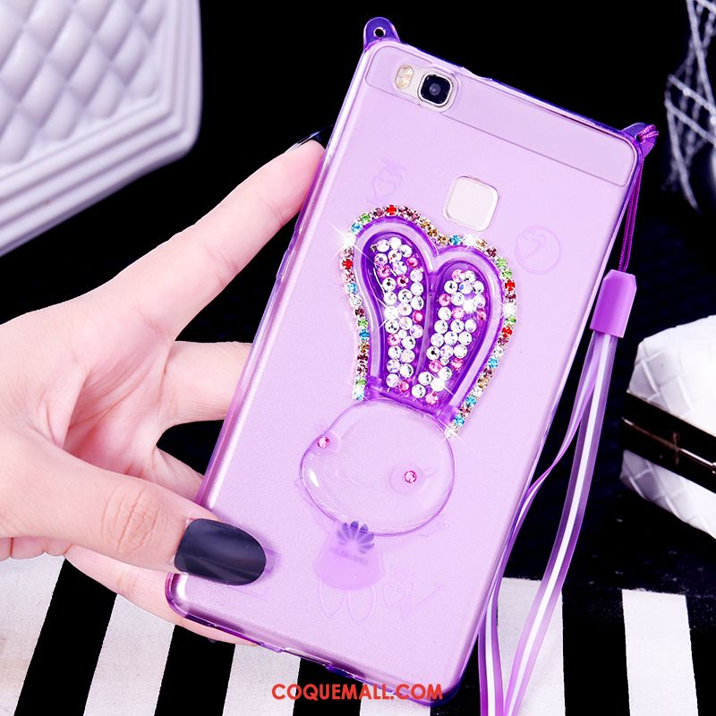 Étui Huawei P9 Lite Téléphone Portable Fluide Doux Ornements Suspendus, Coque Huawei P9 Lite Strass Violet