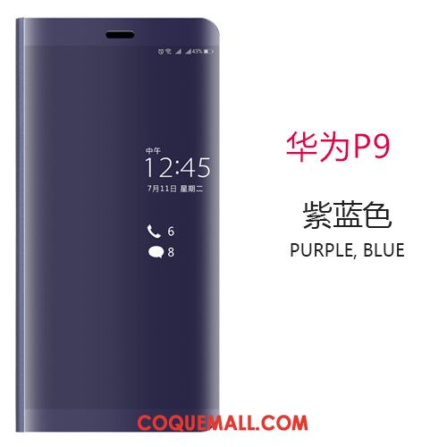 Étui Huawei P9 Miroir Protection Tendance, Coque Huawei P9 Bleu Tout Compris